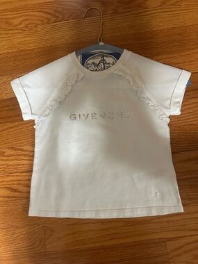 Givenchy White Girls Ruffle Tee with Subtle Logo